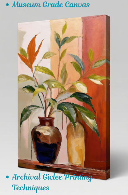 Abstract Botanical Still Life - Textured Floral Canvas