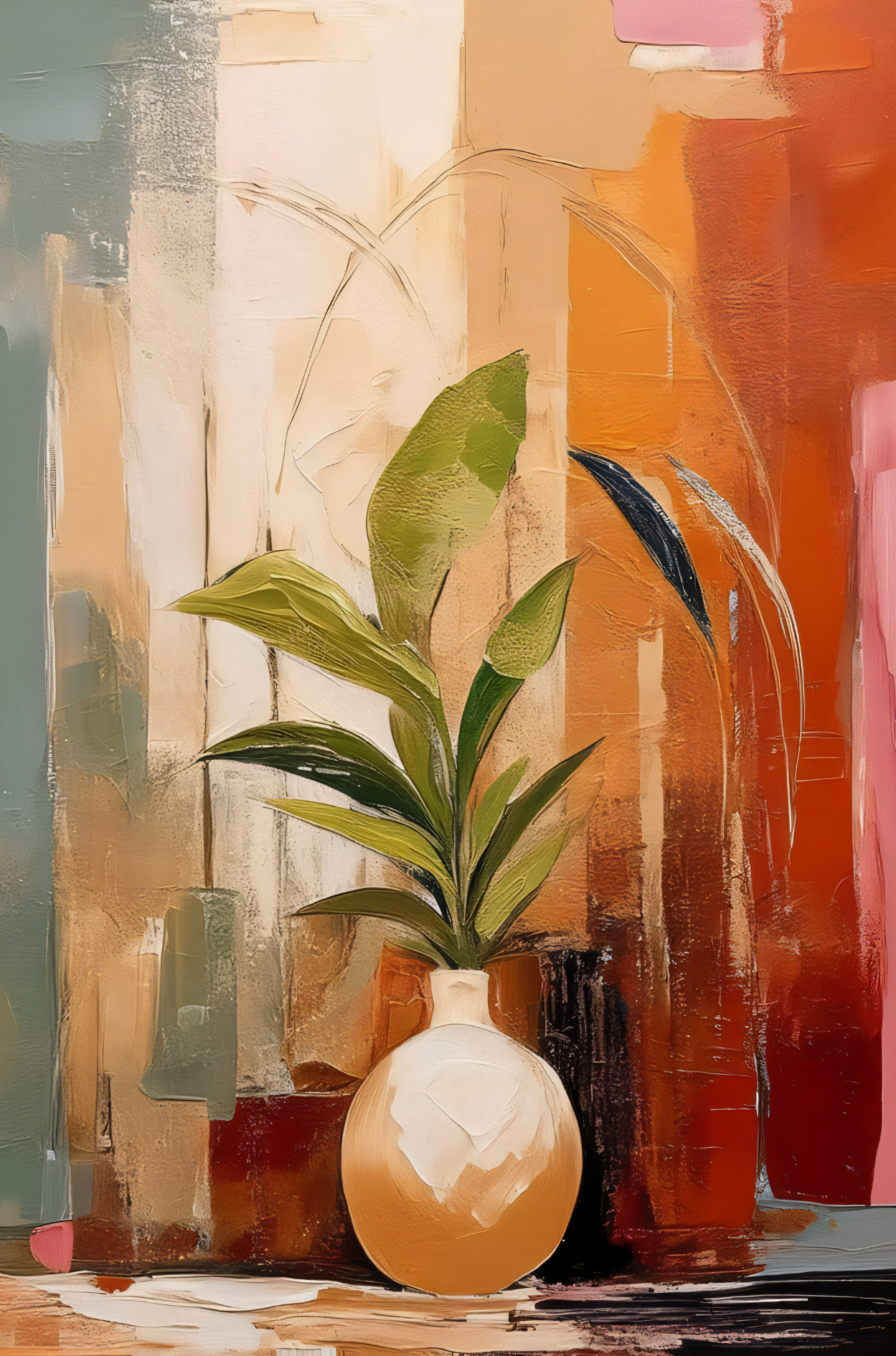 Abstract Botanical Still Life - Warm Earth Tones & Sage Green