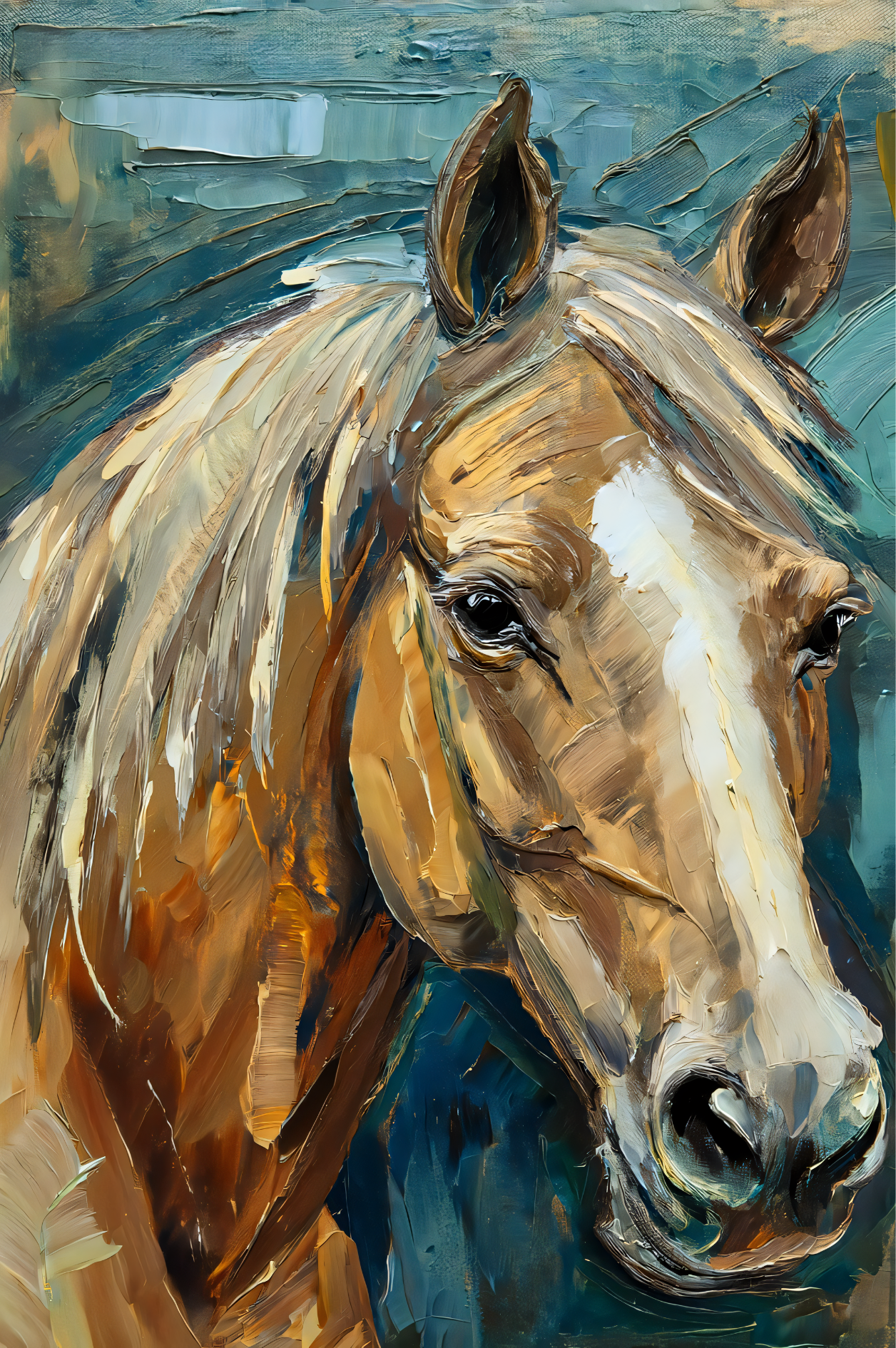 Spirit of the Stallion: Impasto Palette Knife Horse Portrait