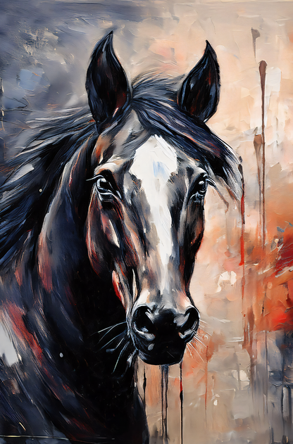 Midnight Majesty: Abstract Dark Horse Portrait Canvas Art