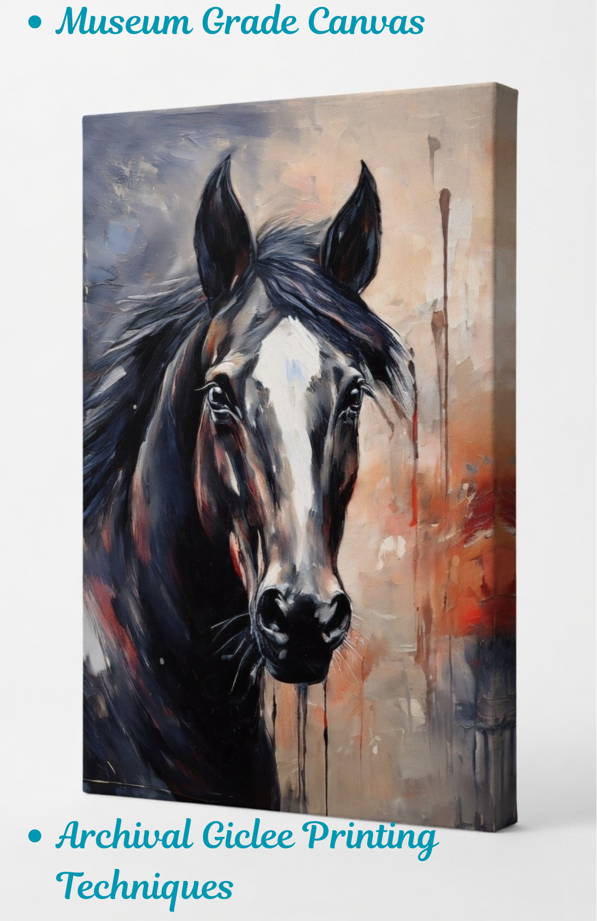 Midnight Majesty: Abstract Dark Horse Portrait Canvas Art