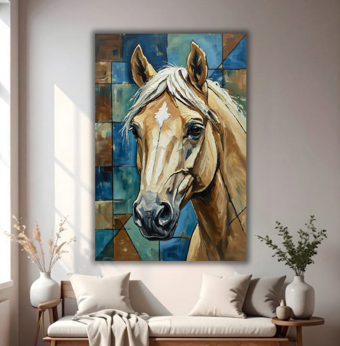 Mosaic Equine: Abstract Geometric Horse Canvas Art