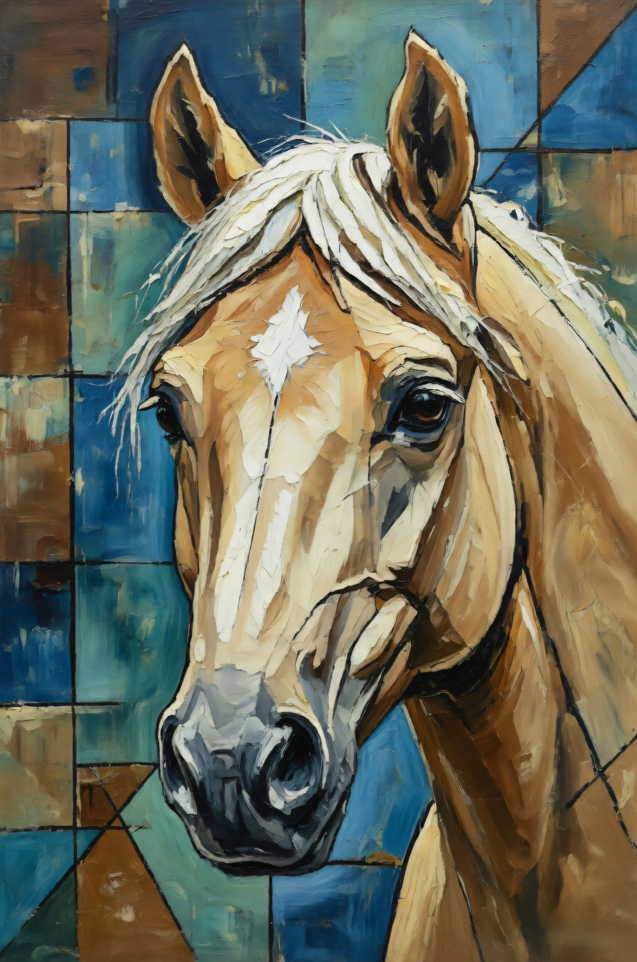 Mosaic Equine: Abstract Geometric Horse Canvas Art
