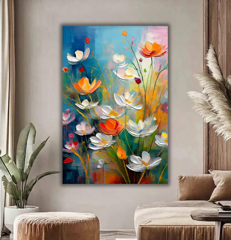 Sunlit Meadow: Abstract Floral Impasto Canvas Art