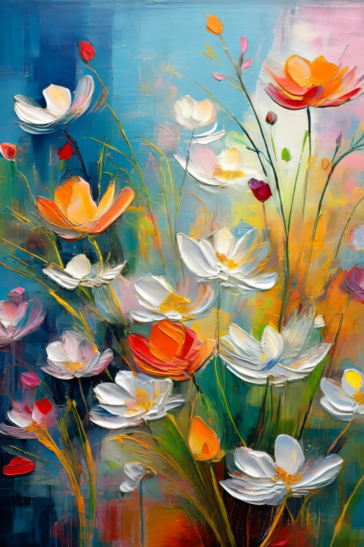 Sunlit Meadow: Abstract Floral Impasto Canvas Art