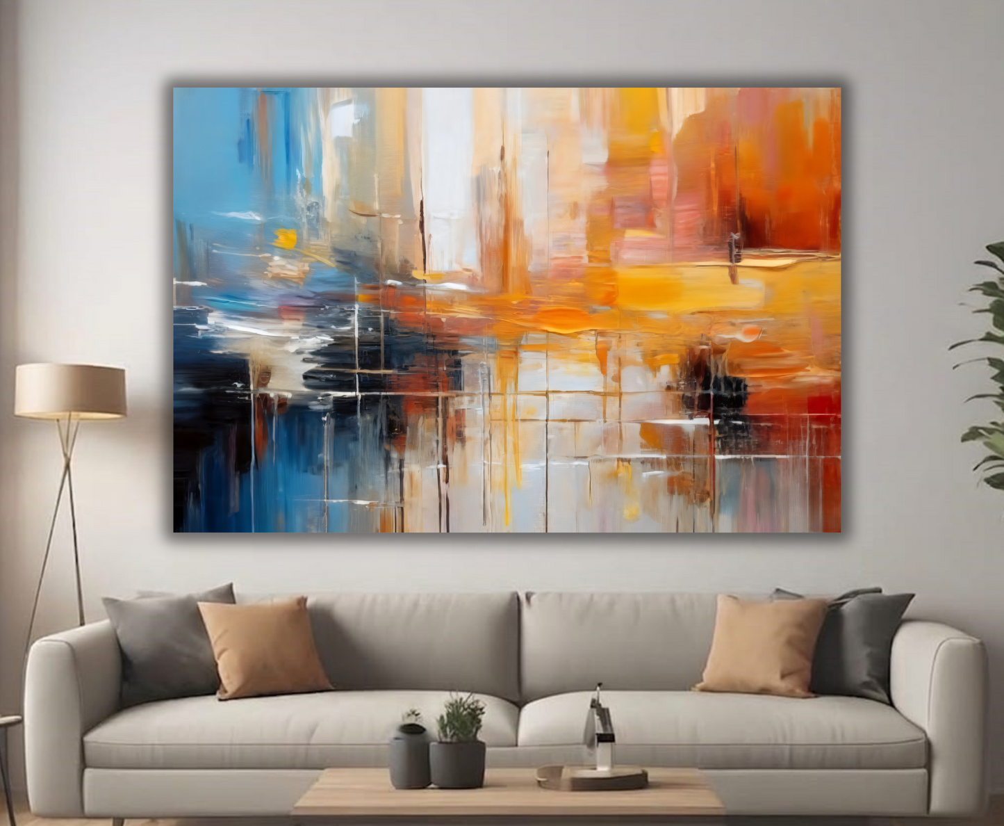 Urban Reflection: Abstract Cityscape Impression Canvas Art