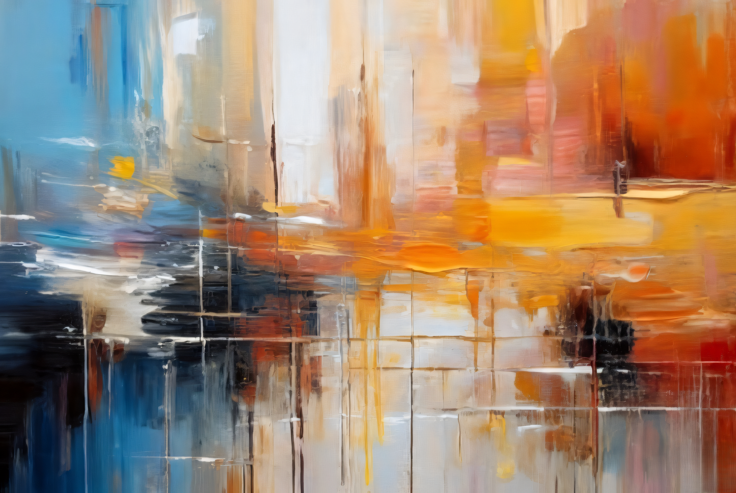 Urban Reflection: Abstract Cityscape Impression Canvas Art