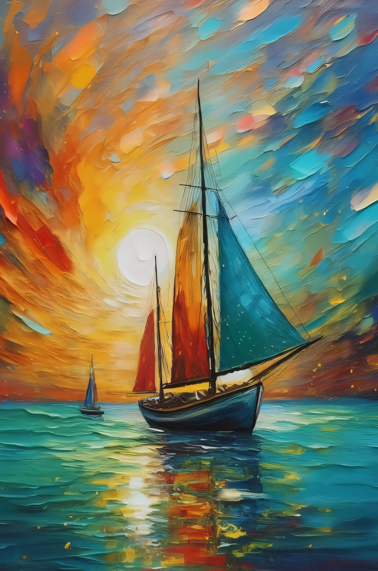 Golden Sails at Sunset: Impressionist Maritime Canvas Art