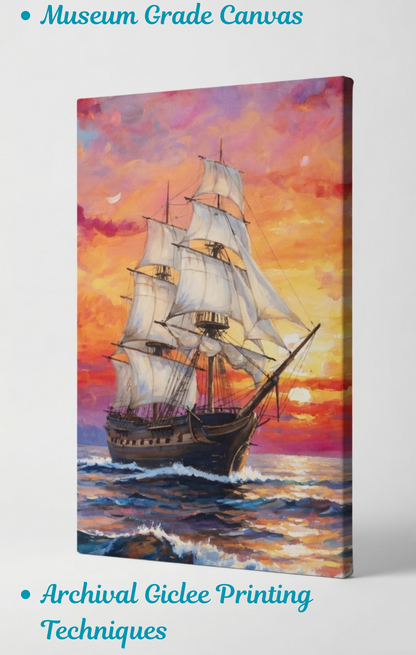 Crimson Voyage: Majestic Galleon at Sunset Canvas Art