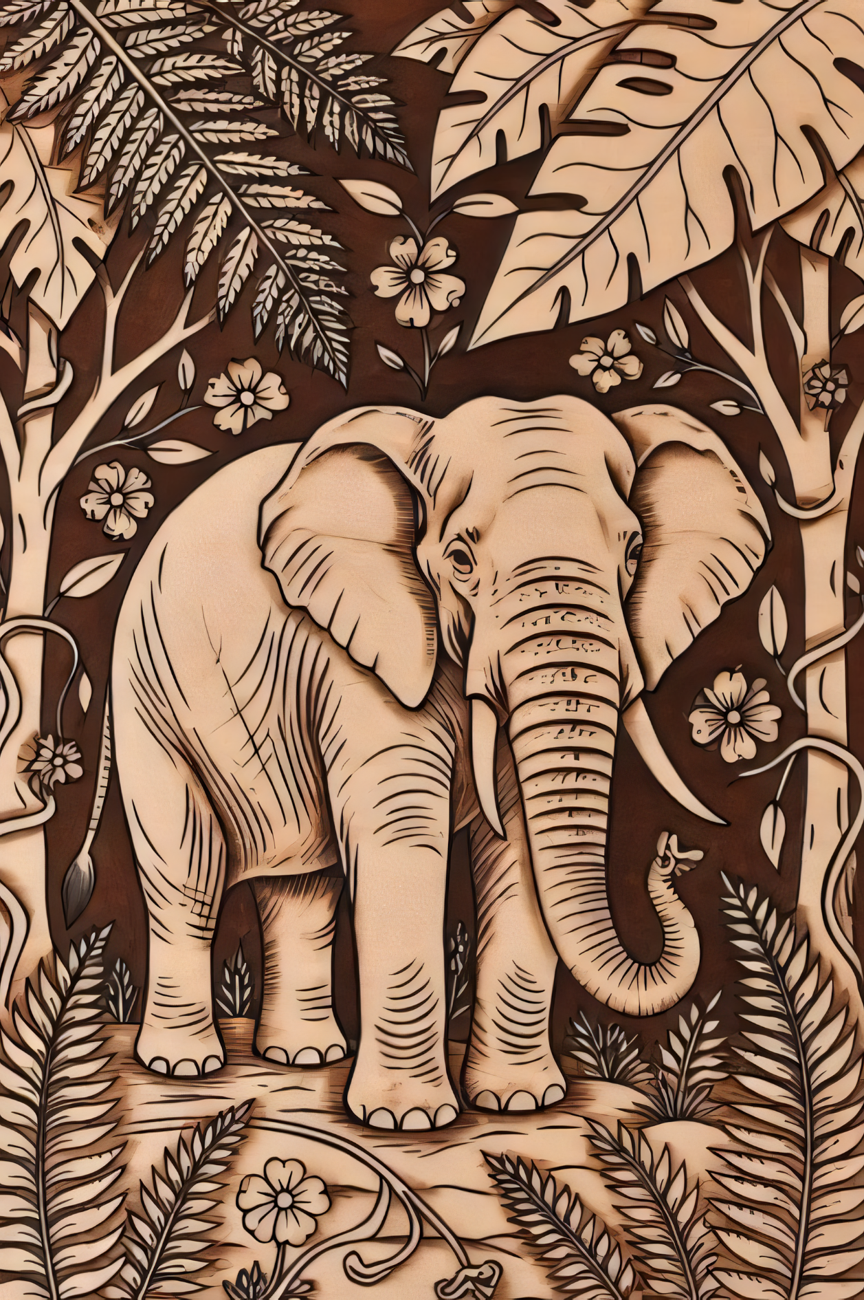 Bas-Relief Jungle Elephant