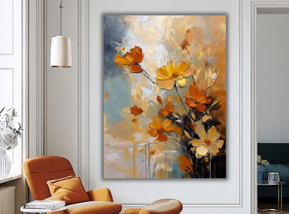 Golden Bloom: Textured Floral Impressionist Canvas Art