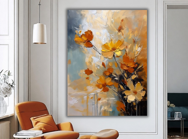 Golden Bloom: Textured Floral Impressionist Canvas Art