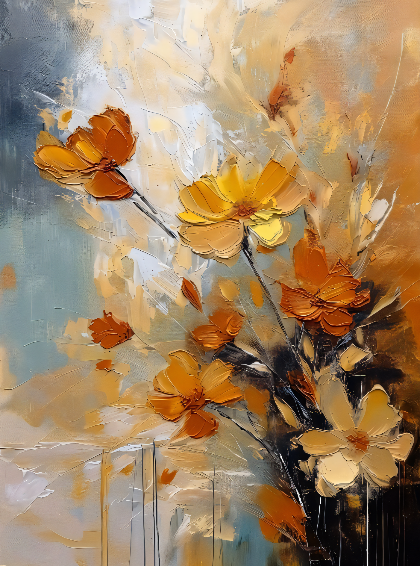 Golden Bloom: Textured Floral Impressionist Canvas Art
