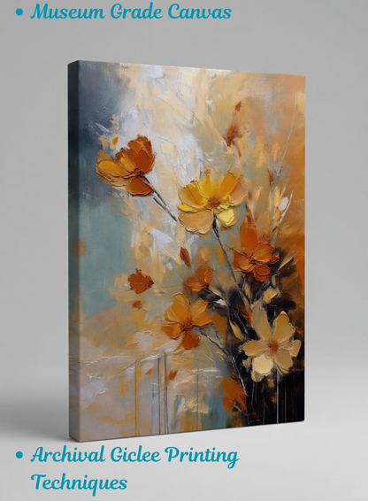 Golden Bloom: Textured Floral Impressionist Canvas Art