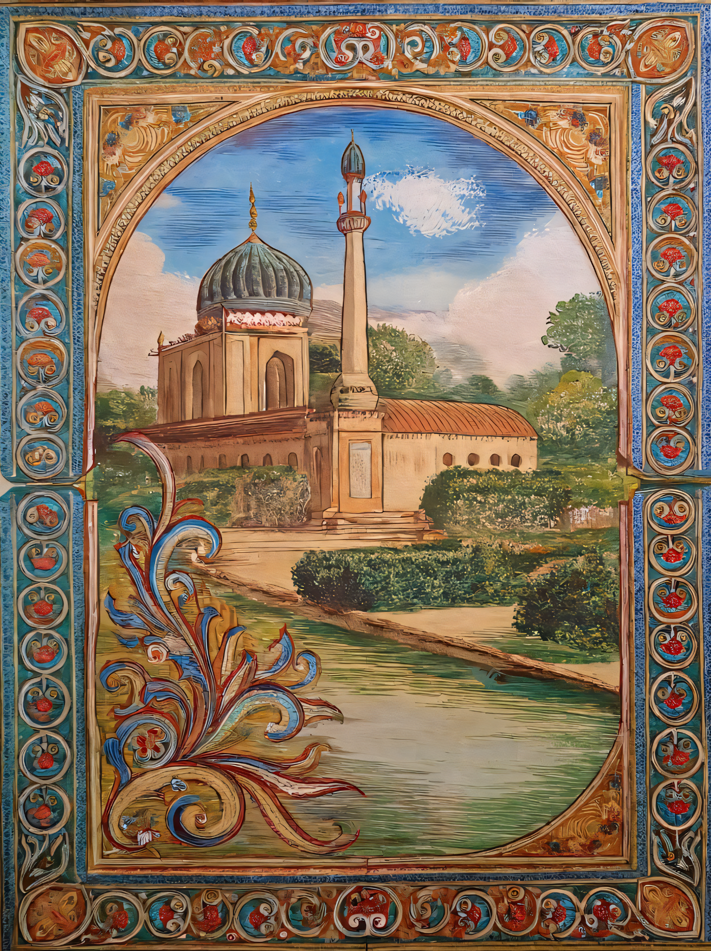 Imperial Splendor: Vintage Mughal-Style Architectural Canvas Art