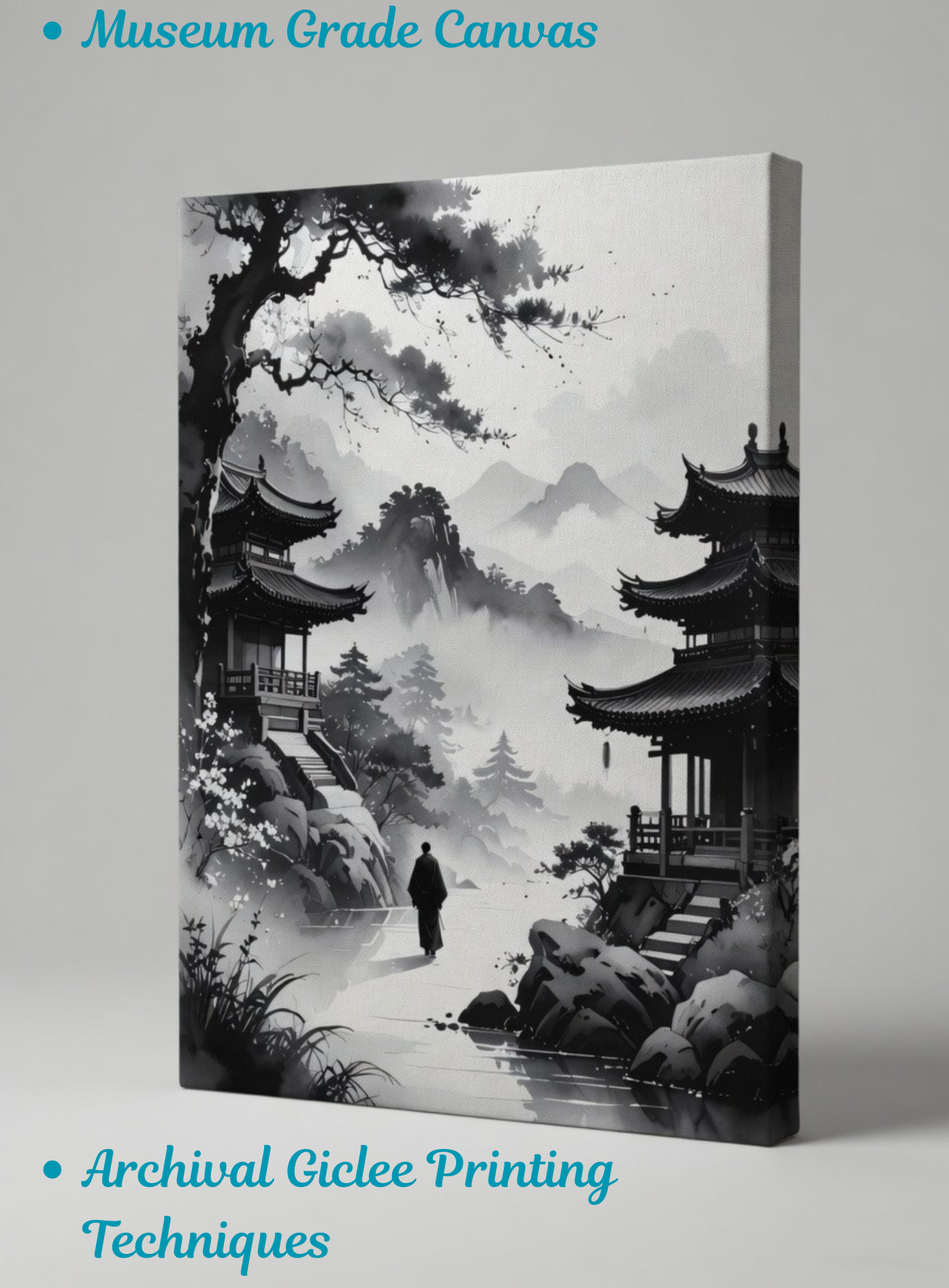 The Wanderer’s Path: Zen Ink Wash Monochrome Landscape