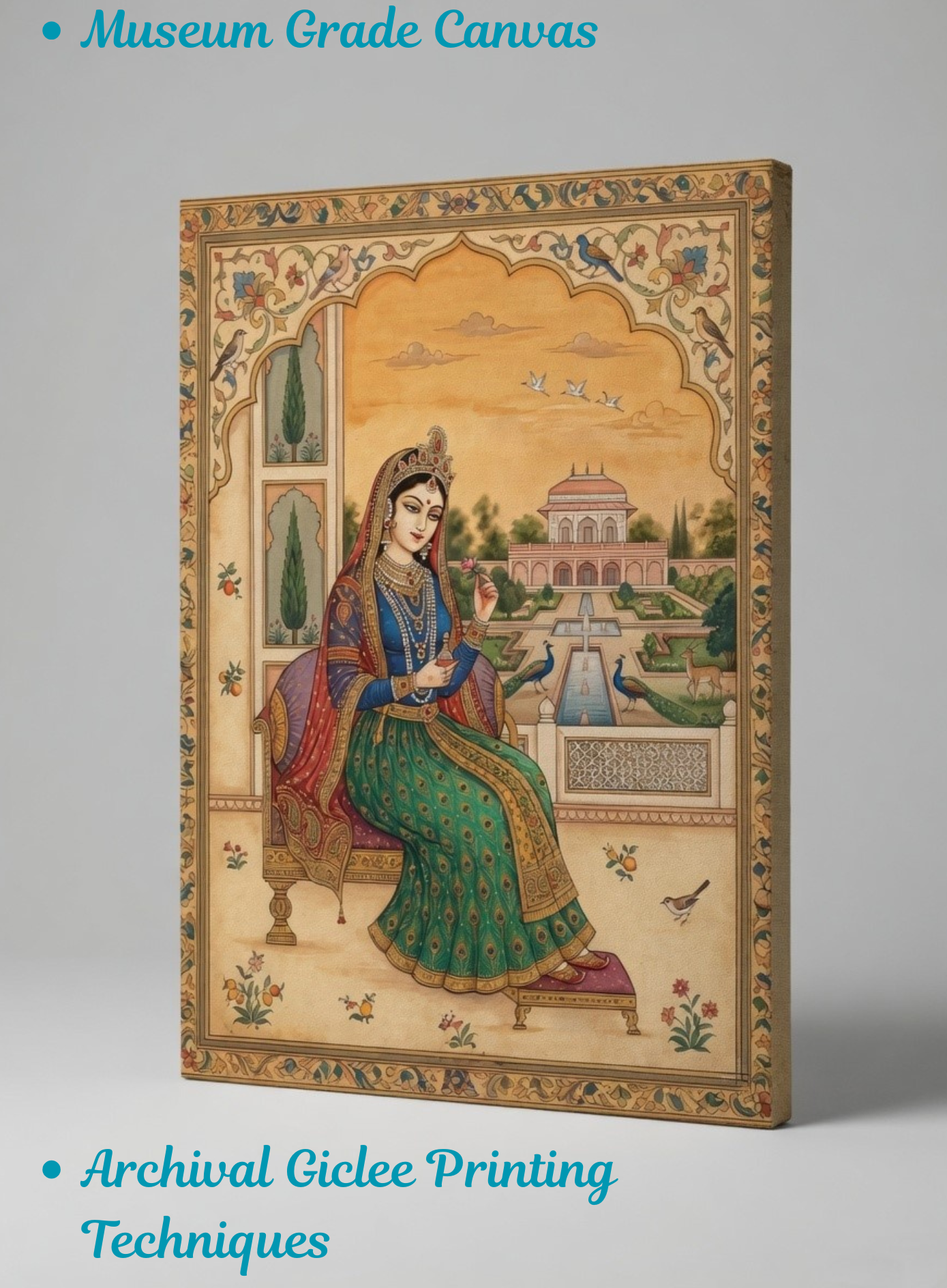 Majestic Heritage: Royal Indian Queen in Palace Garden Canvas Art