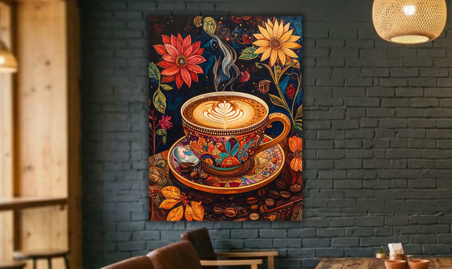 Golden Latte Glow: Enchanted Coffee & Floral Abstraction
