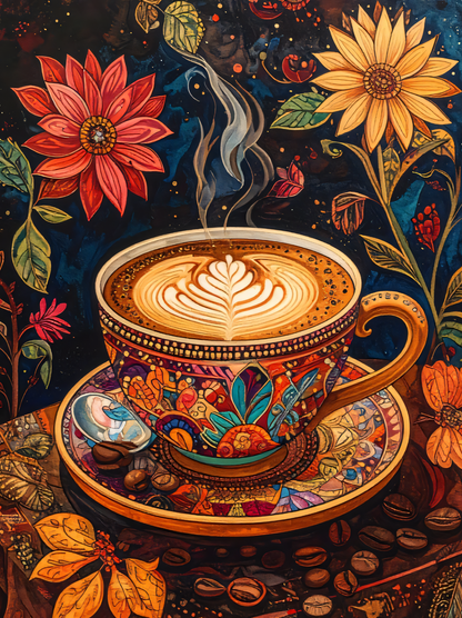 Golden Latte Glow: Enchanted Coffee & Floral Abstraction
