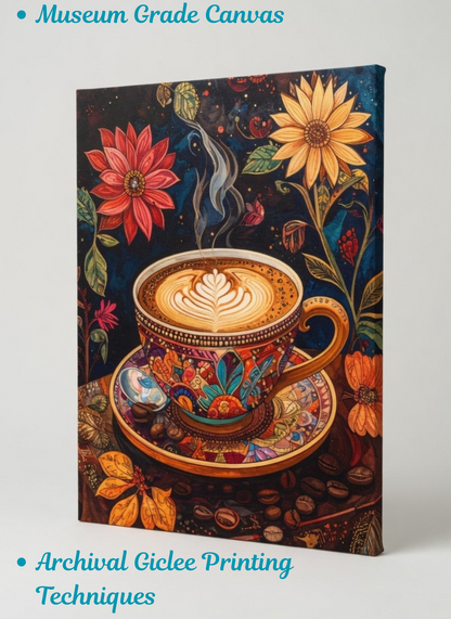 Golden Latte Glow: Enchanted Coffee & Floral Abstraction