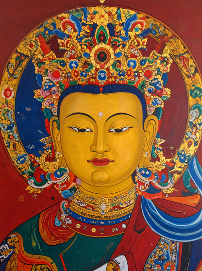 Divine Compassion: Thangka-Inspired Golden Buddha Canvas Art