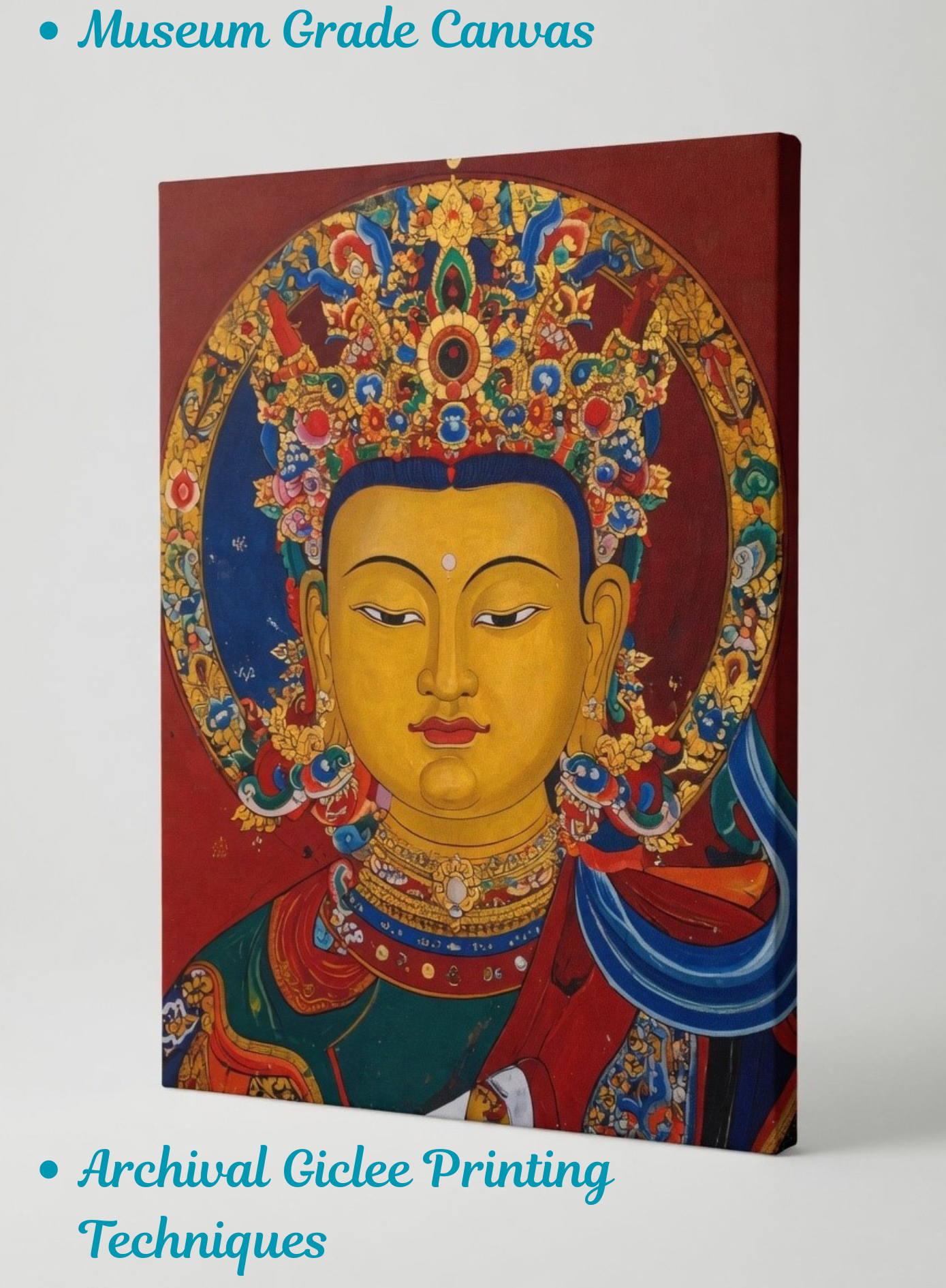 Divine Compassion: Thangka-Inspired Golden Buddha Canvas Art