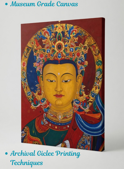 Divine Compassion: Thangka-Inspired Golden Buddha Canvas Art