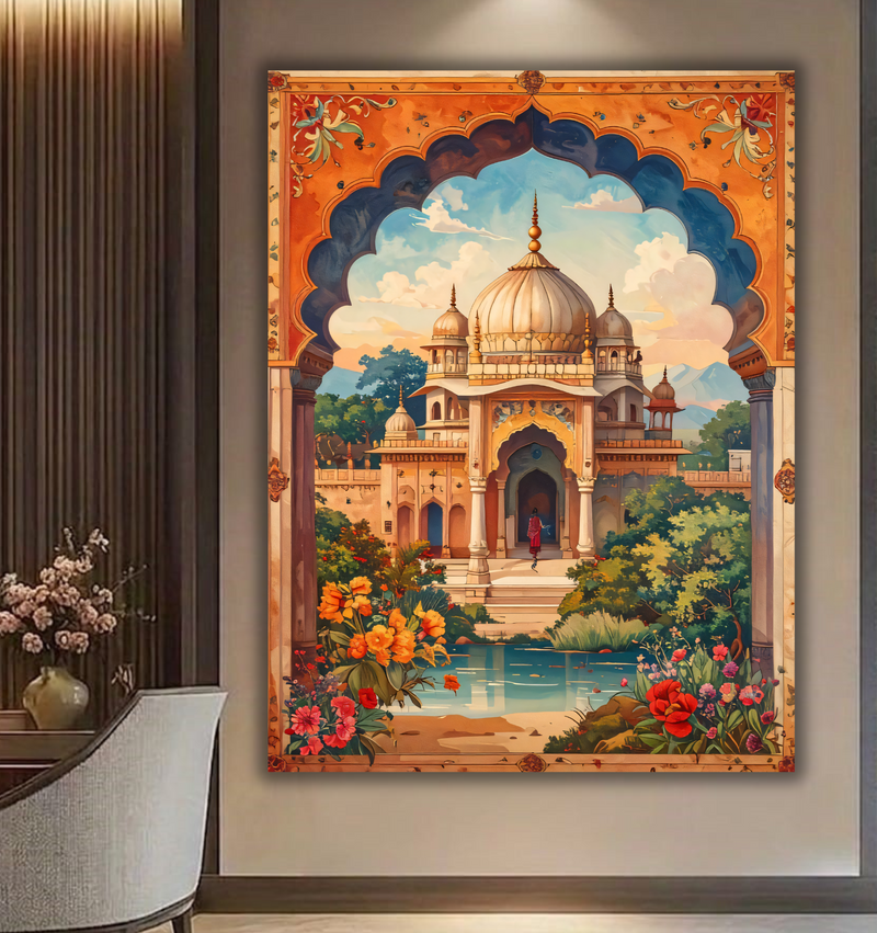 Royal Gardens: Rajasthani Palace Arch Canvas Art