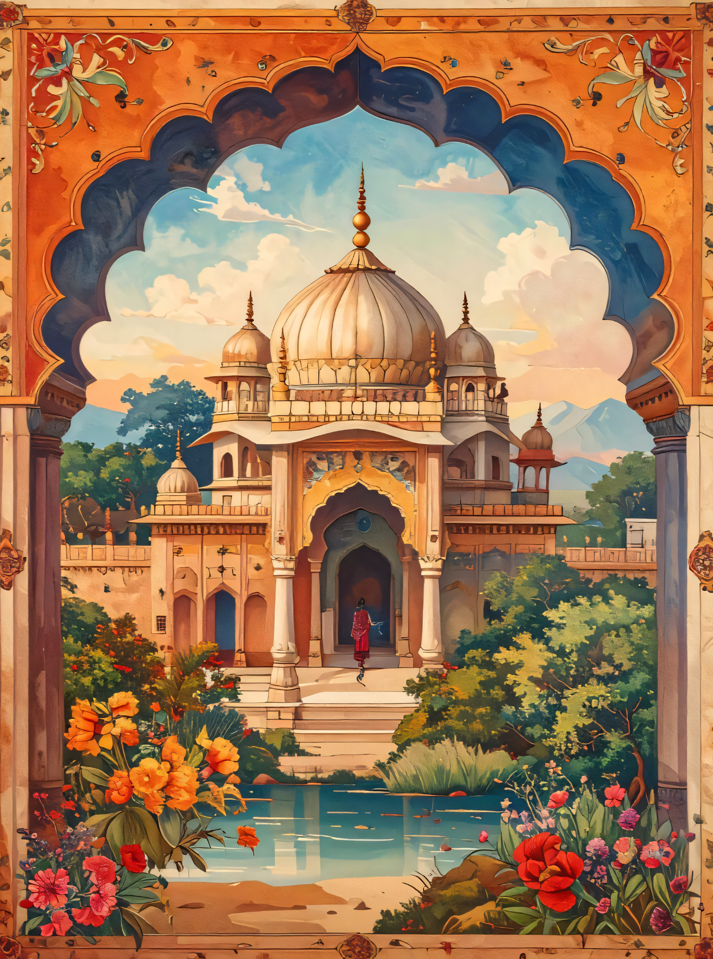 Royal Gardens: Rajasthani Palace Arch Canvas Art