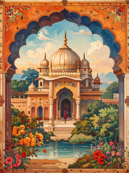 Royal Gardens: Rajasthani Palace Arch Canvas Art