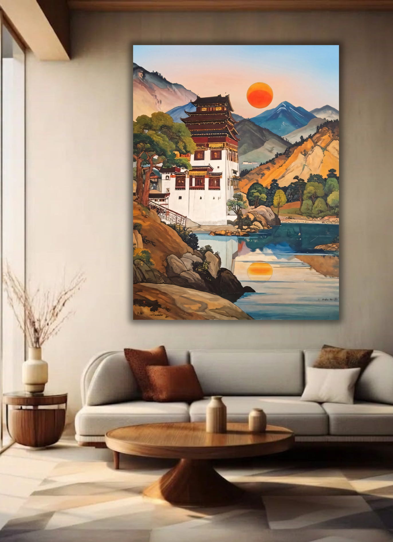 Himalayan Serenity: Tibetan Monastery at Sunset Canvas Art