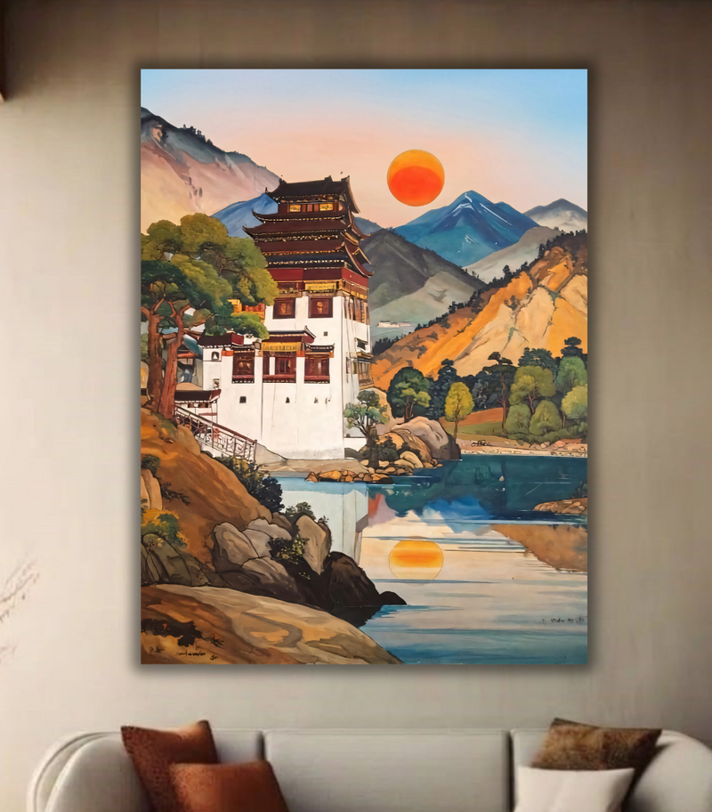 Himalayan Serenity: Tibetan Monastery at Sunset Canvas Art