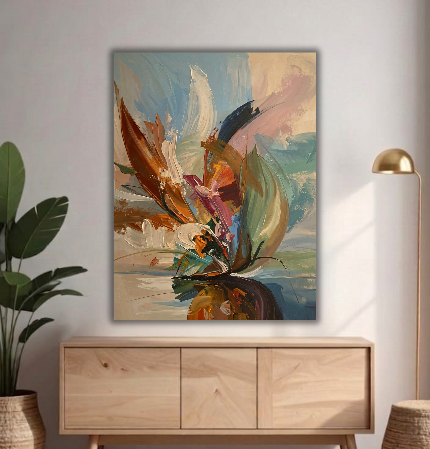 Ethereal Bloom: Earth-Toned Impasto Abstract Canvas Art
