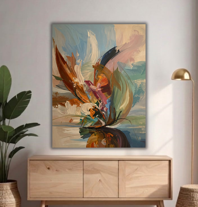 Ethereal Bloom: Earth-Toned Impasto Abstract Canvas Art