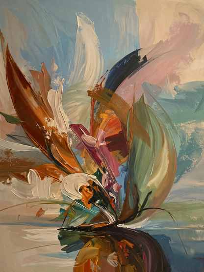 Ethereal Bloom: Earth-Toned Impasto Abstract Canvas Art
