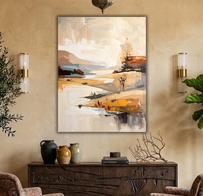 Golden Sands: Minimalist Abstract Horizon Canvas Art