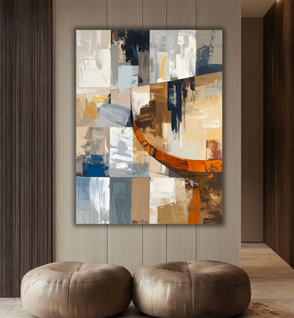 Urban Horizon: Geometric Abstract Grid Canvas Art