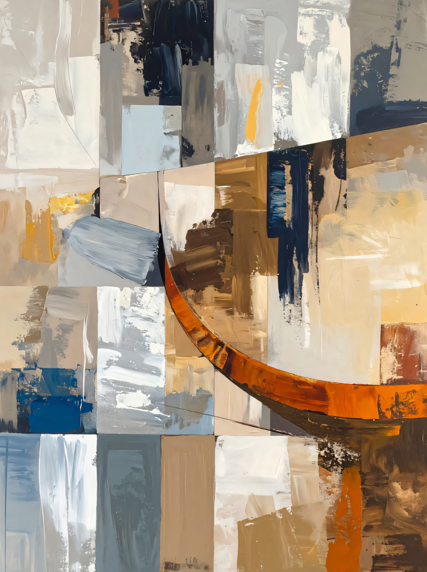 Urban Horizon: Geometric Abstract Grid Canvas Art