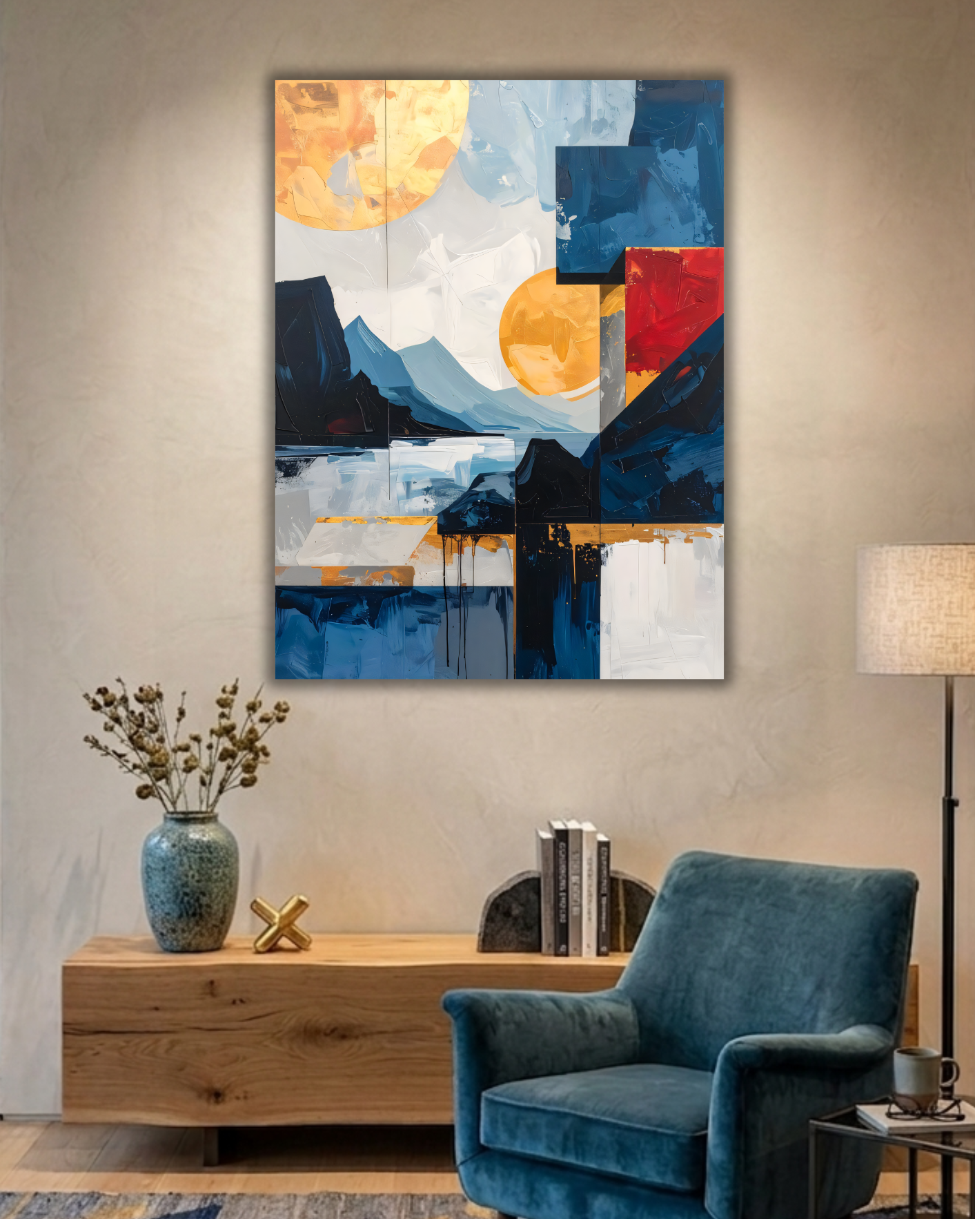 Celestial Peaks: Geometric Abstract Landscape