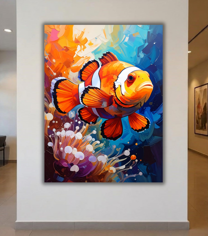 Vibrant Reef: Abstract Clownfish Canvas Art