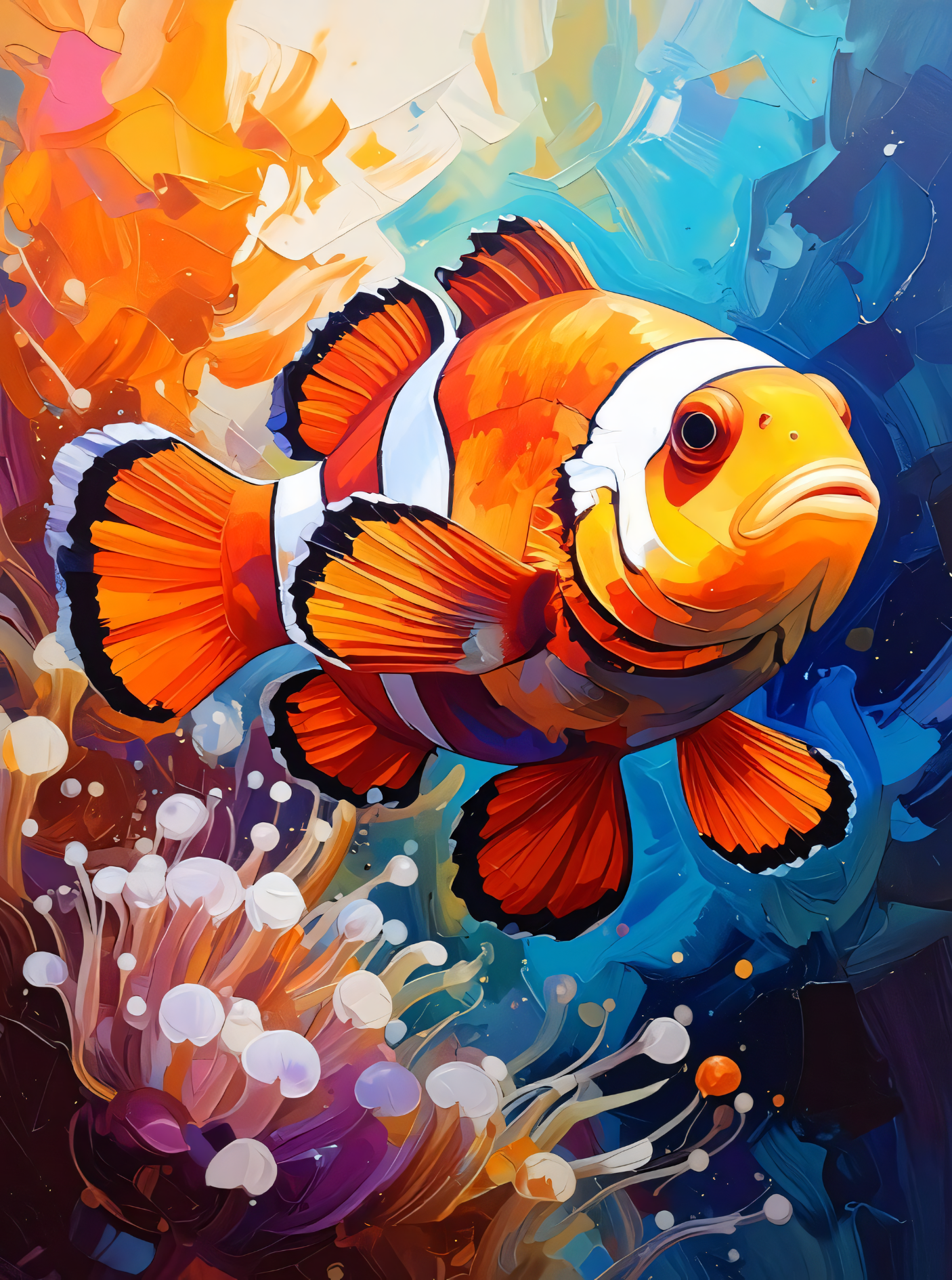 Vibrant Reef: Abstract Clownfish Canvas Art