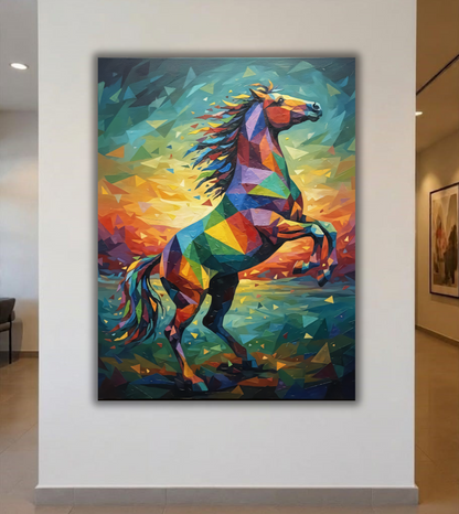 Prismatic Stallion: Geometric Abstract Horse Canvas Art