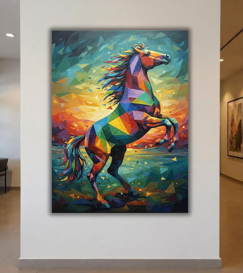 Prismatic Stallion: Geometric Abstract Horse Canvas Art