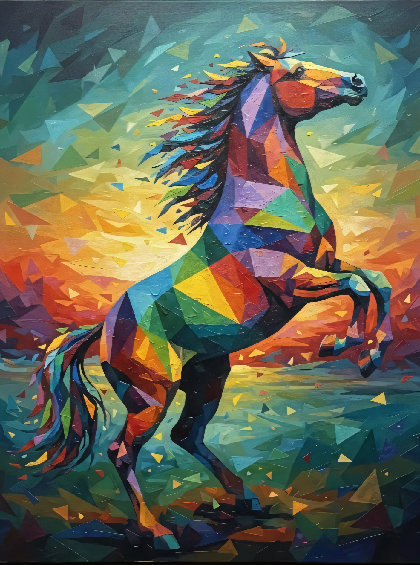 Prismatic Stallion: Geometric Abstract Horse Canvas Art