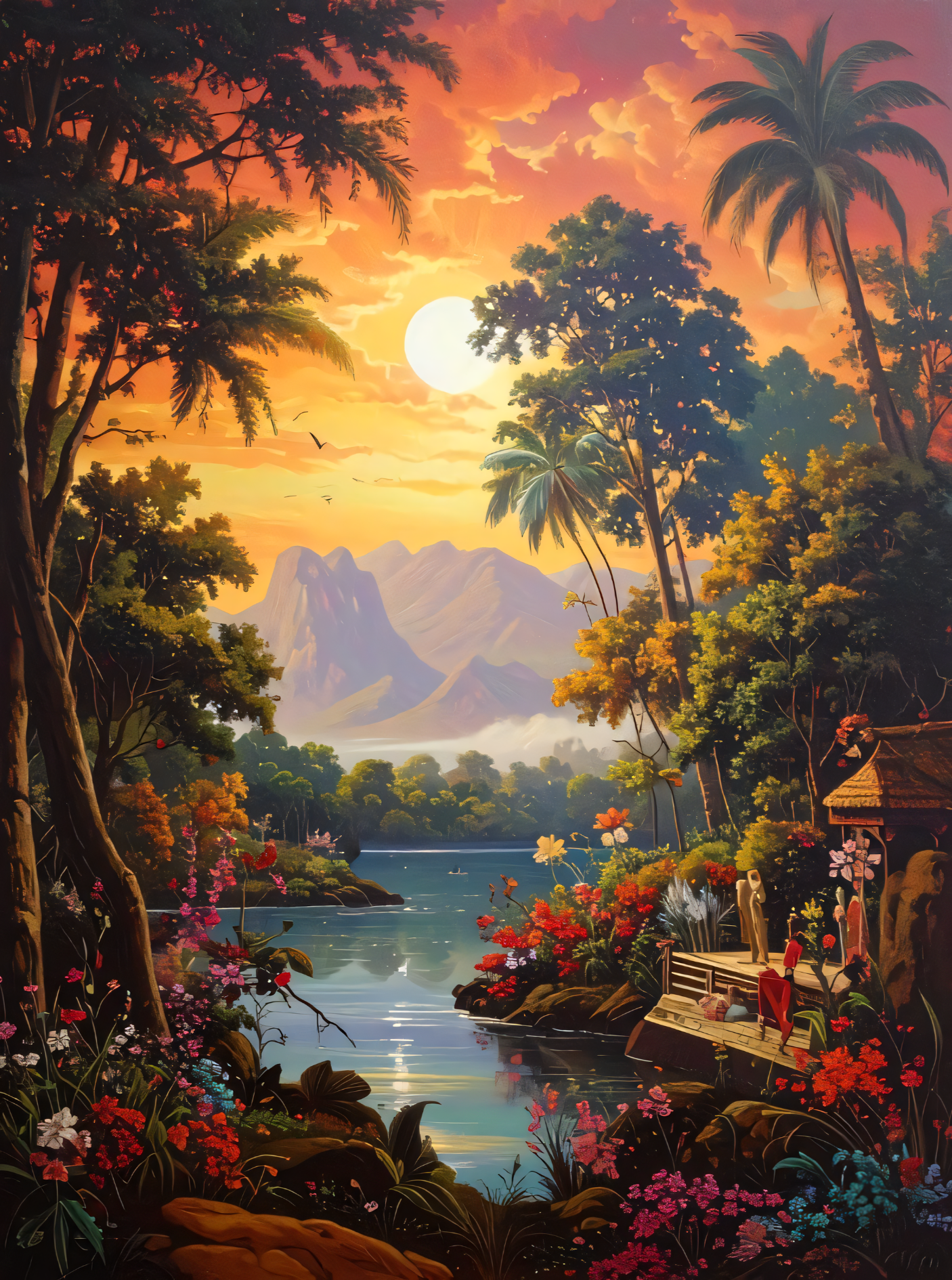 Golden Oasis: Lush Tropical Sunset