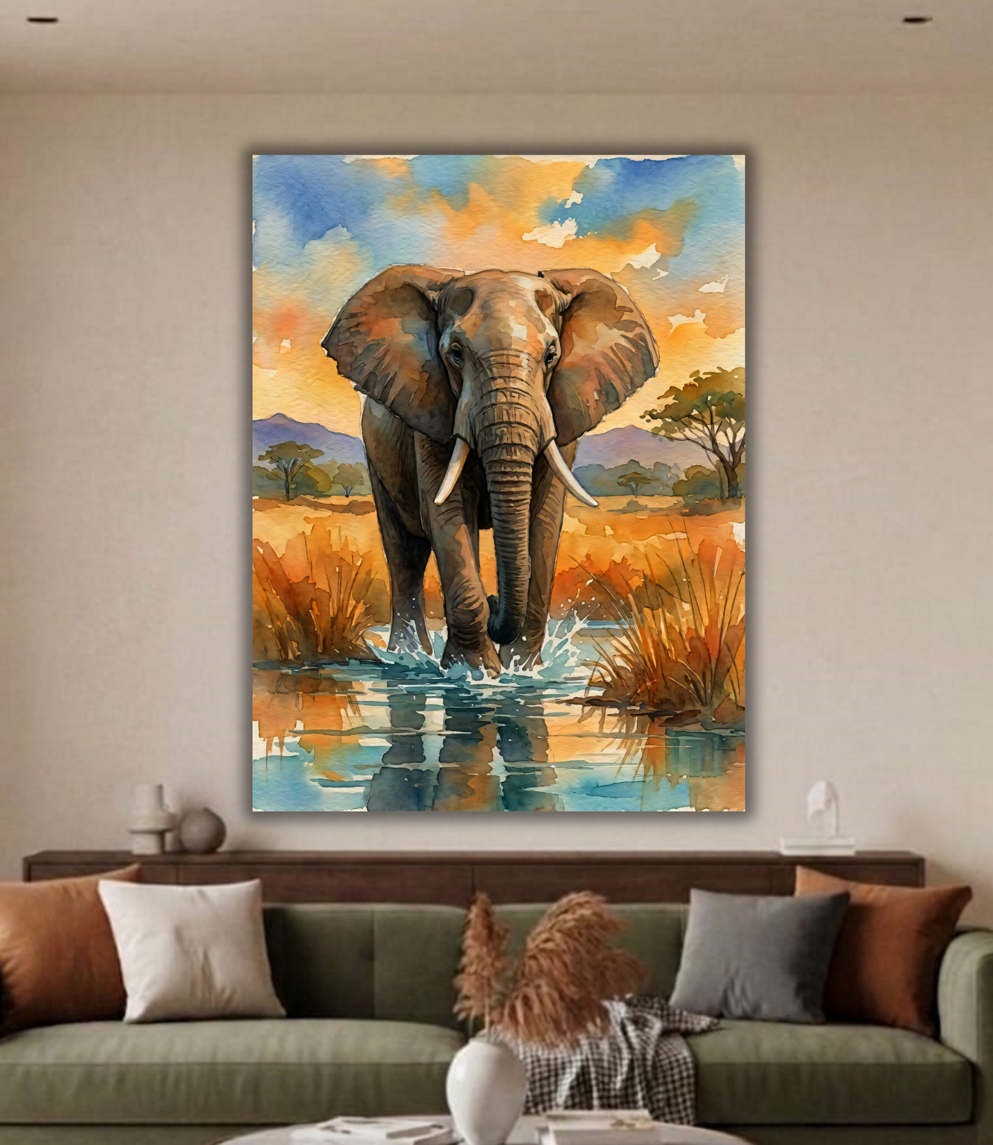 Savanna Majesty: Watercolor Elephant Canvas Art
