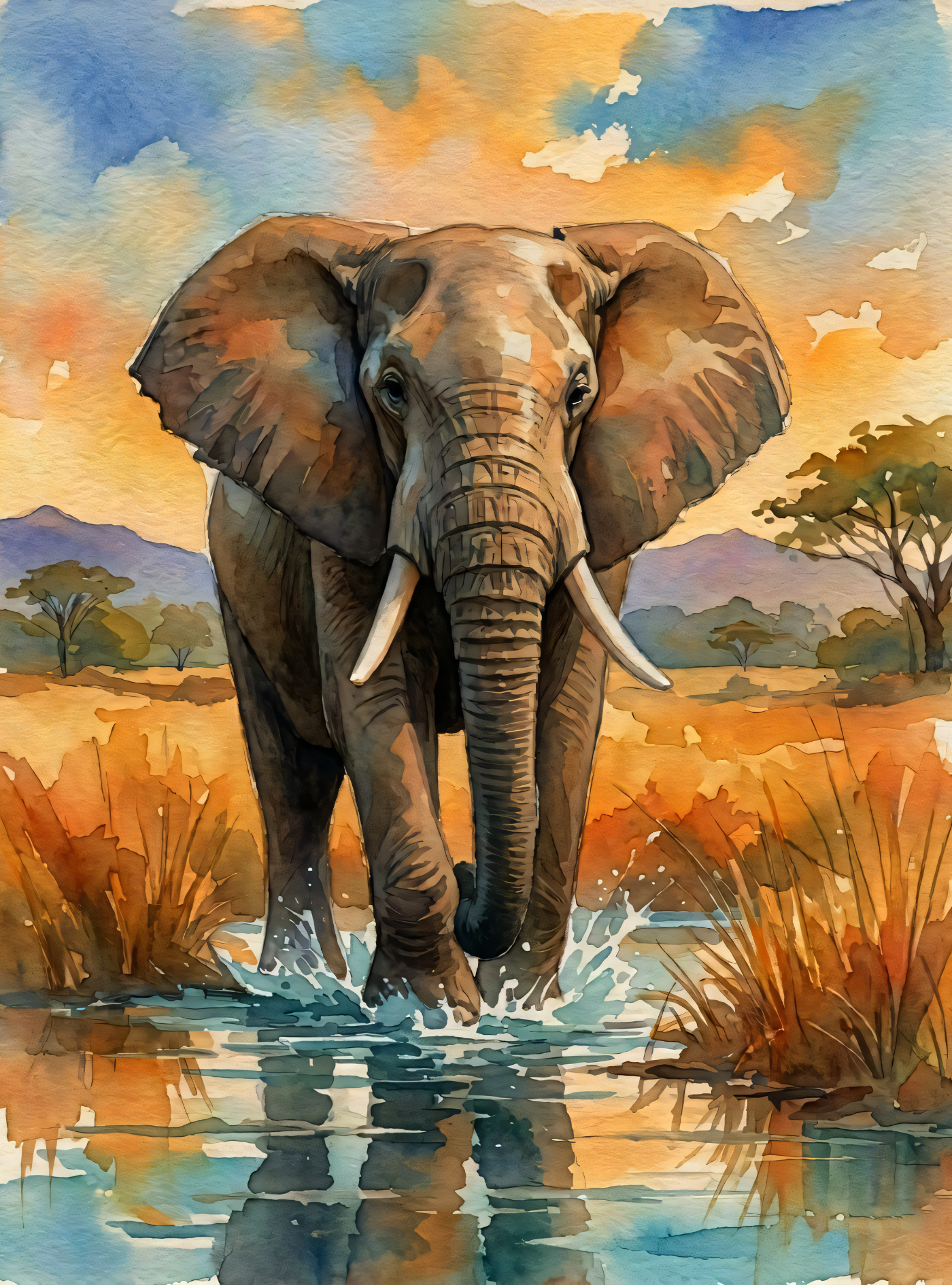 Savanna Majesty: Watercolor Elephant Canvas Art
