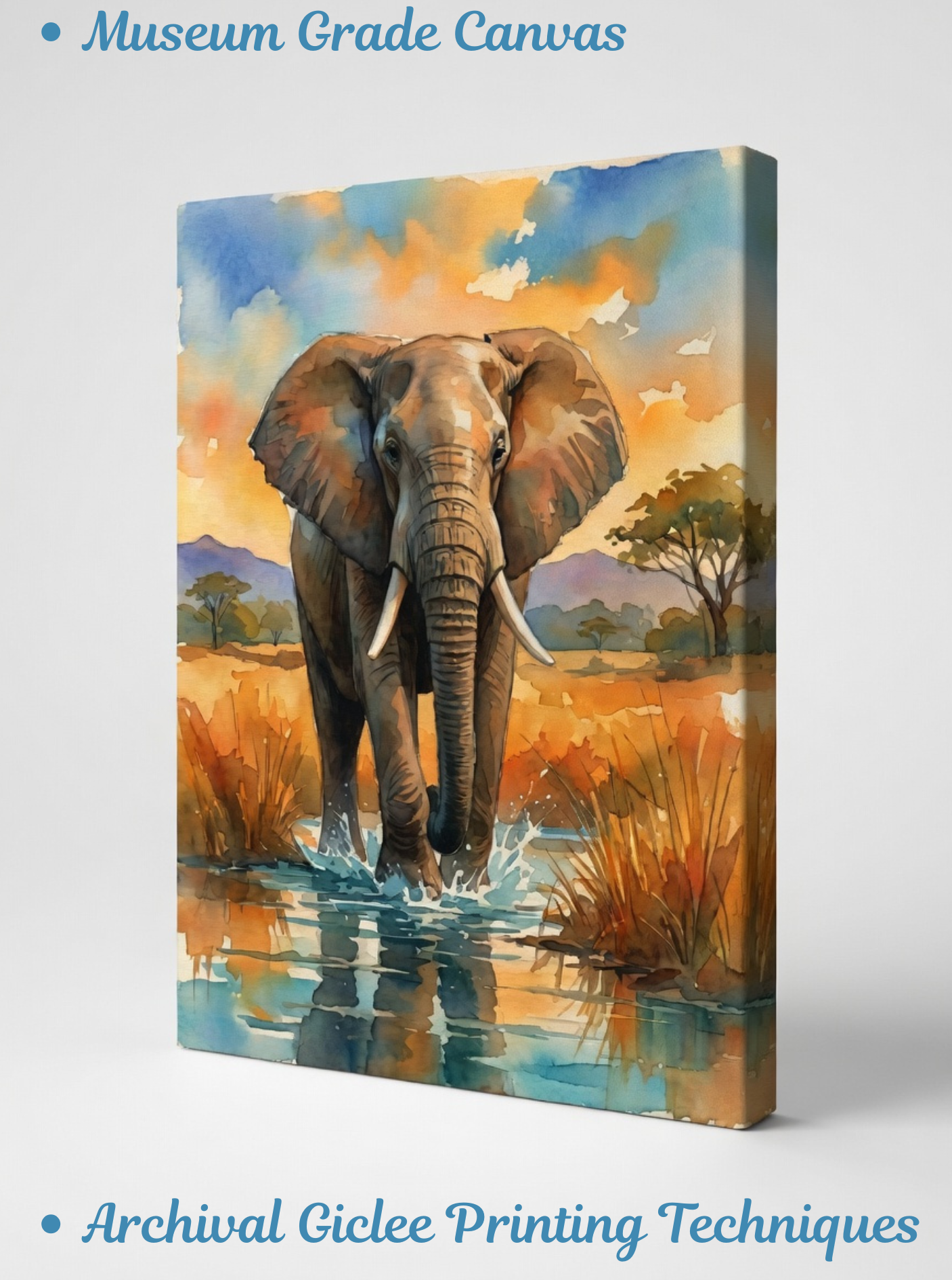 Savanna Majesty: Watercolor Elephant Canvas Art