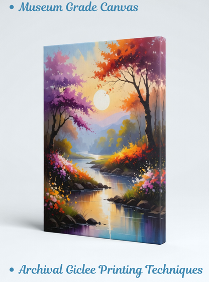 Sunlit Bloom: Enchanted River Sunset