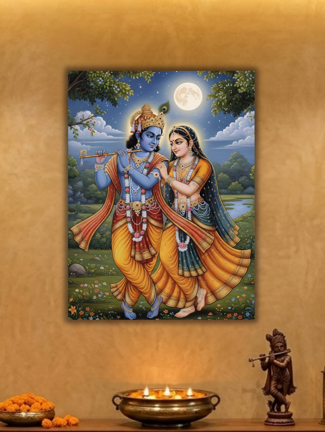 Divine Moonlight: Radha Krishna Eternal Love Canvas Art